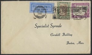 JAMAICA 1932 AIR MAIL COVER FRANKED SG 97 & 113 W/ SLOGAN & NEAT KINGSTON CANCEL