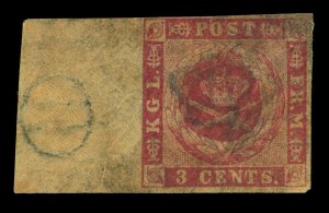 DANISH WEST INDIES 1856 Coat of Arms 3c carmine Scott # 1 mint MH - sheet margin