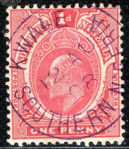 NORTHERN NIGERIA KEVII Stamp 1d  Superb Violet *KWALE* 1908 CDS Used CBLUE106