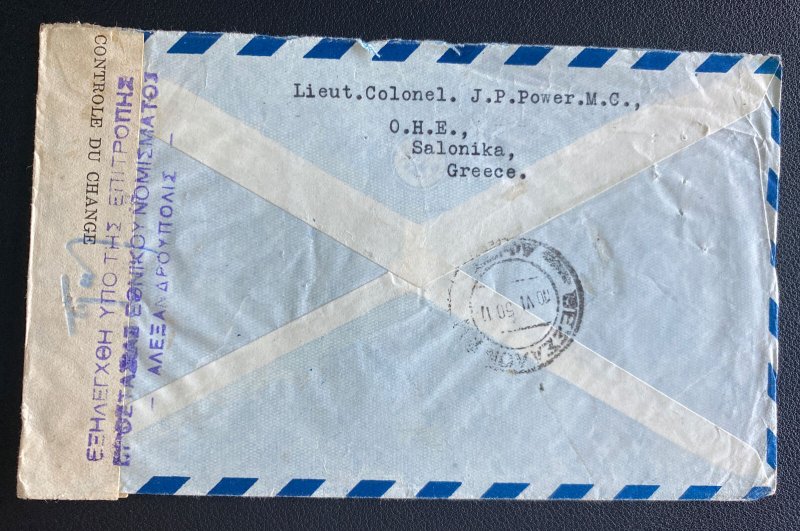 1950 Saliniki Greece Censored Airmail Cover  To Newcastle England