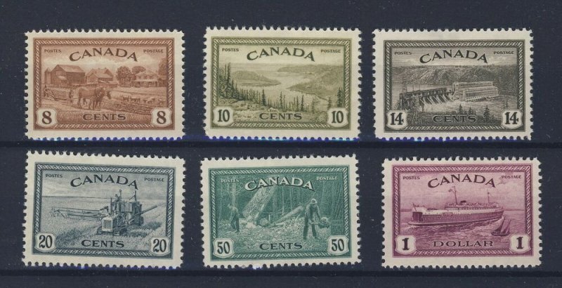 6x Canada Peace Issue Stamps #268 to #273 MH VF Guide Value = $85.00