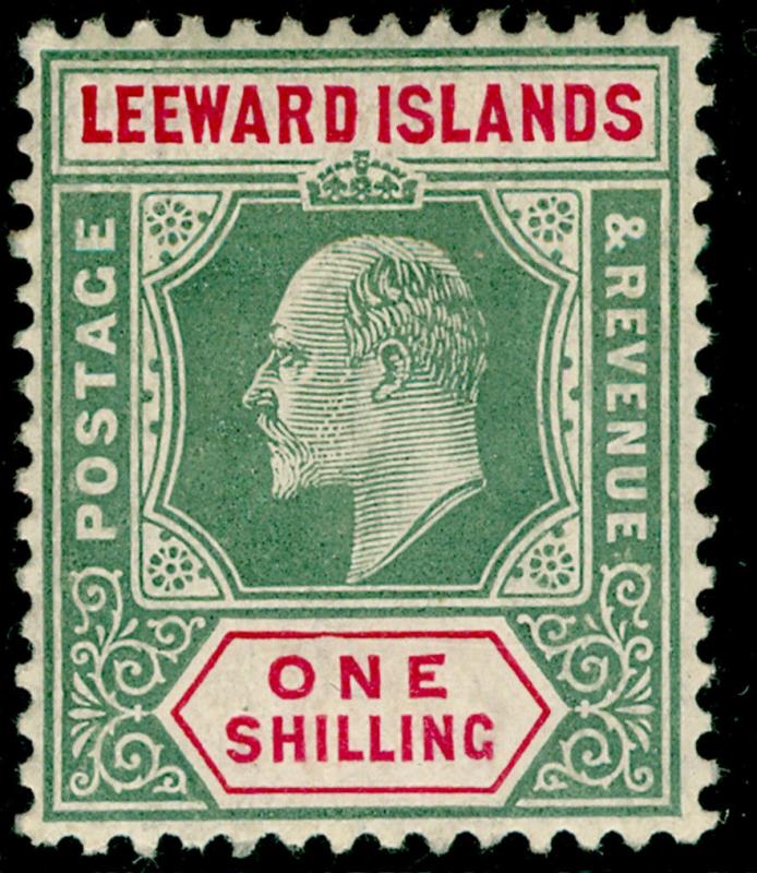 LEEWARD ISLANDS SG35, 1s green & carmine, LH MINT. Cat £48.