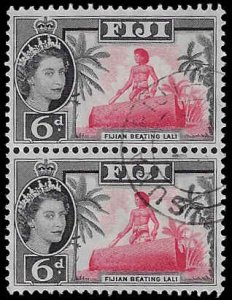 Fiji #179 Used; 6p Fijian beating drum / Lali - Vertical pair (1964)