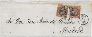 SPAIN ESPANA  -  POSTAL HISTORY:  COVER sobre E. 58 X 2  CUENCA - R de C 25 1863