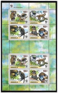 ANGOLA SC 1364+1364e NH STRIP+MINISHEET of 2011  - WWF - ANIMALS - MONKEYS 