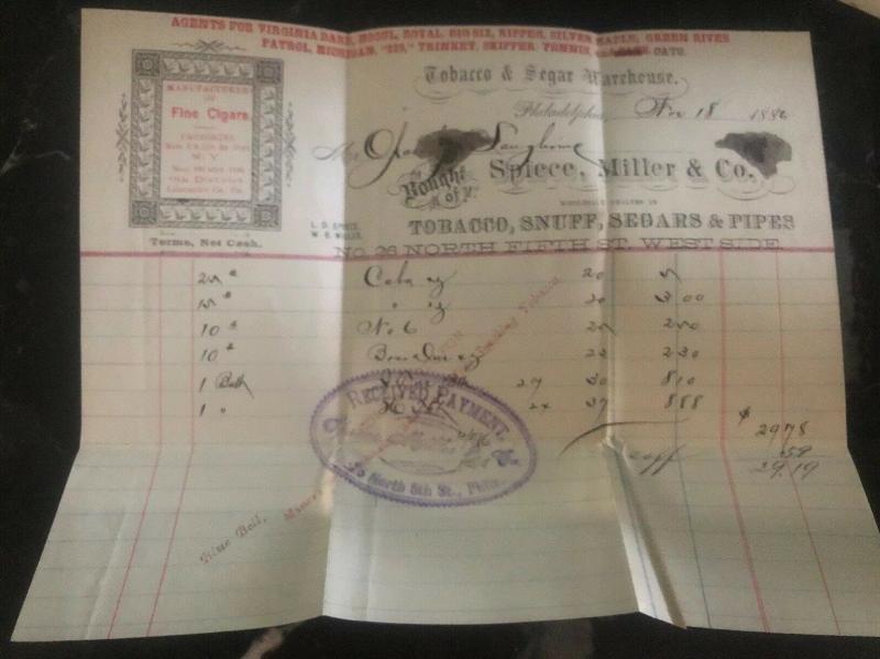 1886 Philadelphia Pa USA Advertising Cover Tobacco Warehouse Original Receipt