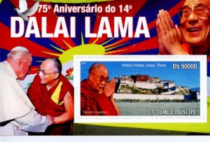 CLOSE OUT SAO TOME 2010 75th BIRTH OF 14th DALAI LAMA  SOUVENIR SHEET  MINT NH