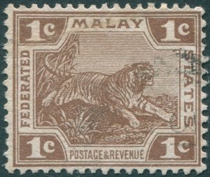 Federated Malay States 1919 1c deep brown Wmk Crown to right of CA SG30w used