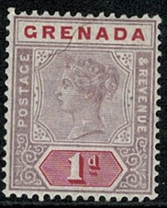 GRENADA QV 1895-99 1d MAUVE & CARMINE UNUSED (MH) SG49 Wmk.CrCA P.14 VGC