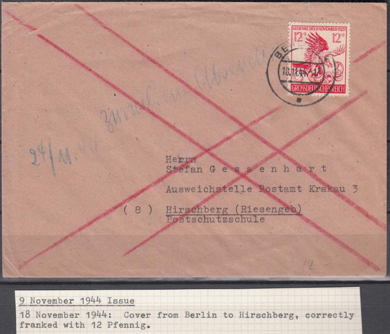Germany - 18.11.1944 Munich Putsch as single franking on cover from Berlin(2054)