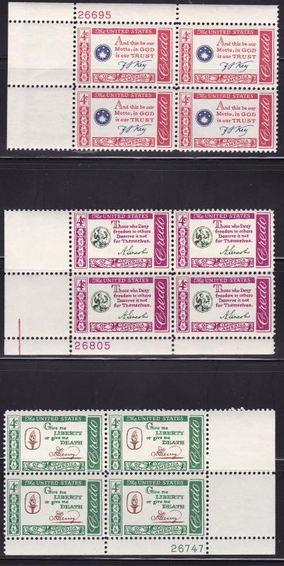 United States 1960 American Credo set of Six (6) Plate Number Blocks Pristine/NH