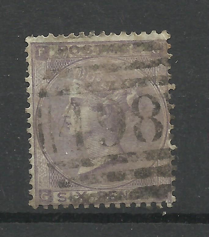 1862/4 Sg 85, 6d Lilac with Hairlines (GF) Good used. (TT1284-30)