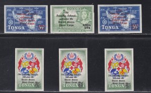 Tonga # C34-36, CO12-14, U. S. Peace Corp Overprints, LH, 1/3 Cat.