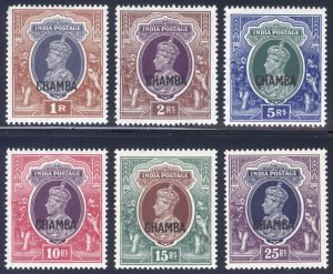 India Chamba 1943 1r-25r GVI HiVal's Scott 101-106 SG 102-107 MNH* Sc Ca...