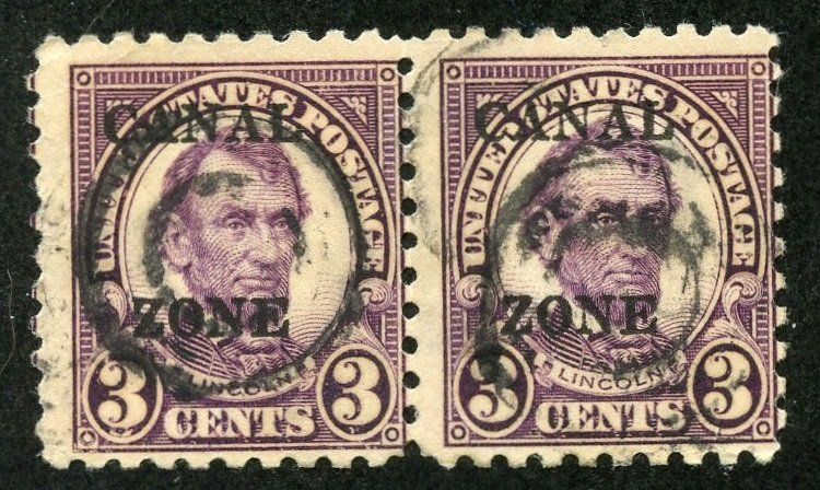 Canal Zone Scott 98 ULH Pair - 1926 3c Type B Overprint, Perf 10 - SCV $8.50