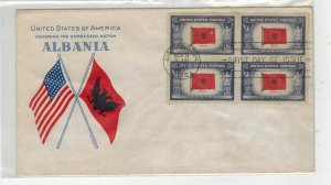 WW2 1943 Patriotic FDC OVERRUN COUNTRIES 918 ALBANIA FLAG GRIMSLAND BLOCK OF 4