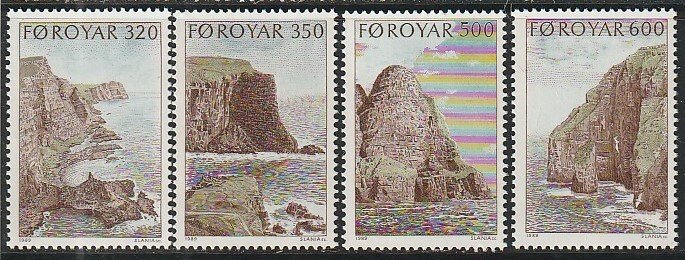 1989 Faroe Islands - Sc 197-200 - MNH VF - 4 single - Bird cliffs of Suduroy