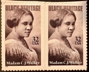 US # 3181 Madam CJ Walker pair 32c 1998 Mint NH