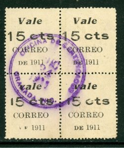 Nicaragua 1911 Railroad Ticket Postal Use Block of Four Q919 ⭐⭐⭐⭐