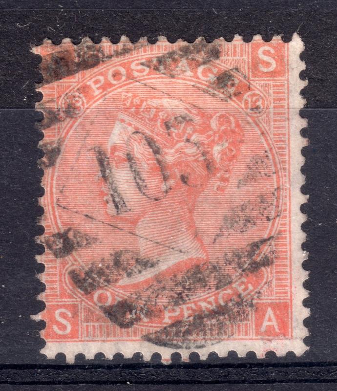 GB = 1872 4d Vermilion. SG 94 (Plate 13) USED `105 / LONDON` Duplex. Cat. £60+.