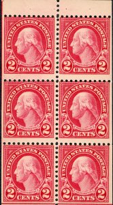 #554c – 1922-25 2c Washington,carmine,bklt pn(6).  MNH OG