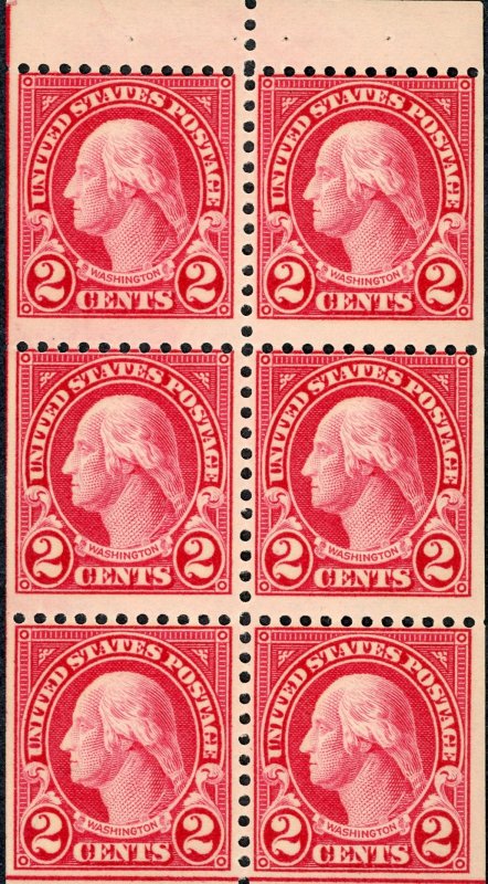 #554c – 1922-25 2c Washington,carmine,bklt pn(6).  MNH OG