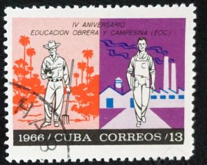 CUBA Sc# 1122 EDUCATION school 13c FARMER / FACTORY WORKER  1966  used / cto