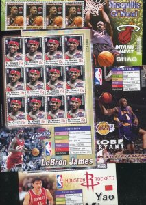 44 Different NBA, Basketball International Stamp Sheets!  Lebron, Kobe, Shaq