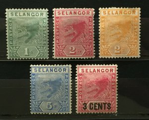 MALAYA 1891-95 SELANGOR Tiger 5V Mint SG#49-53 M3487