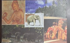 KV) 1995 CUBA, POSTCARD WITH CULTURAL IMAGES AND ELEPHANTS SENT FROM CUBA