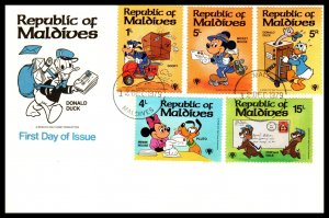 Maldive Islands 826-835 Disney's Set of Three U/A FDC