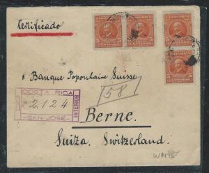 COSTA RICA (P1906B) 1915 5CX4 ON REG COVER VIA NY TO SWITZERLAND