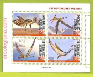 B0043 - CENTRAL AFRICAN - MISPERF ERROR Stamp Sheet-2020 - FLYING Dinosaurs-