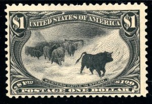 USAstamps Unused FVF US 1898 $1 Trans-Mississippi Scott 292 OG MLH SCV $1500+