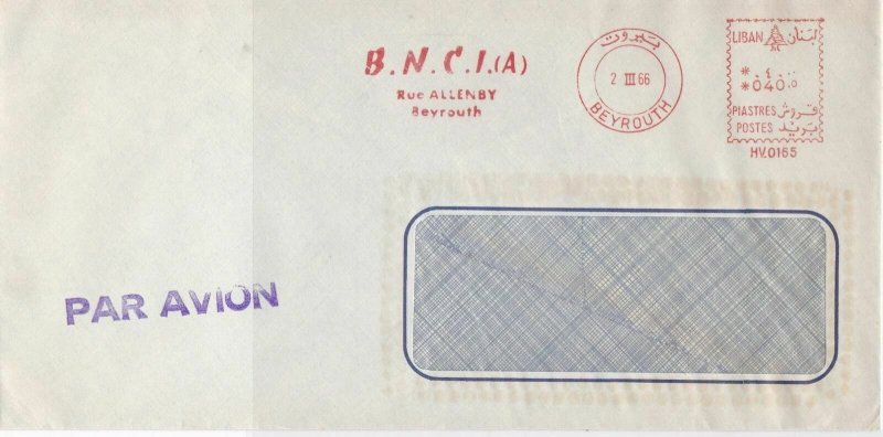 Lebanon 1966 Airmail Commercial Machine Cancel Stamps Cover ref R 18651