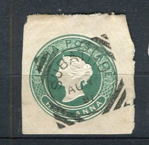 INDIA; 1890s 1/2a. classic QV Postal Stationary fine used PIECE, Subatho