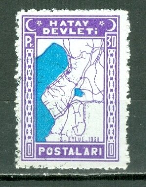 HATAY 1939 MAP #13...USED...$0.75