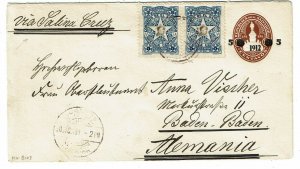 Salvador 1911 San Salvador cancel on uprated stationery envelope to Germany