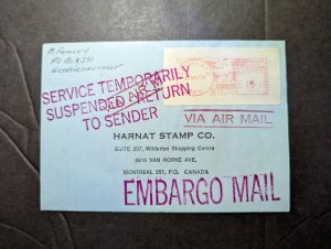 1974 USA Airmail Embargo Mail Cover Elyria OH to Montreal Canada Harnat Stamp Co