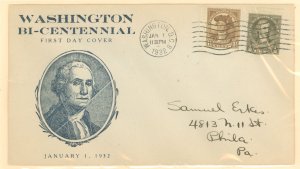 US 704/706 1932 1/2c & 1 1/2c (2c Postage Rate) on a Cacheted FDC.