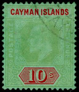 CAYMAN ISLANDS SG34, 10s green & red/green, USED. Cat £250.