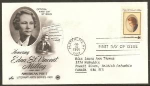 Edna Millay 1981 PCS Typed FDC  BIN 9119