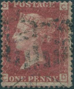 Great Britain 1858 SG44 1d lake-red QV DCCD FU