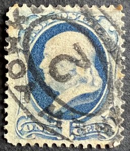 Scott#: 145 - Benjamin Franklin, w/o Grill 1¢ 1870 used single stamp - Lot 7