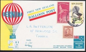 NEW ZEALAND 1965 Bernina Balloon flight postcard used......................B3827