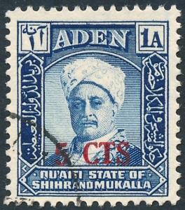 Aden Qu'Aiti State in Hadhramaut 1951 5c on 1a Blue SG20 Fine Used