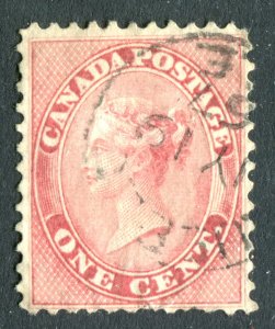Canada 1859 QV. 1c pale rose. Used. SG29.