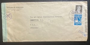 1942 Galata Turkey Dual censored Commercial  Cover To Jamestown NY Usa 