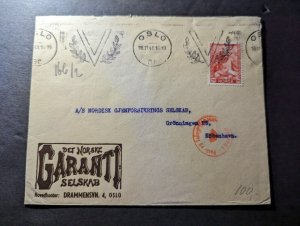 1941 Censored Norway Cover Oslo to Copenhagen Denmark