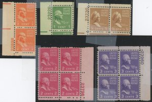 United States #803-807 Mint (NH) Plate Block